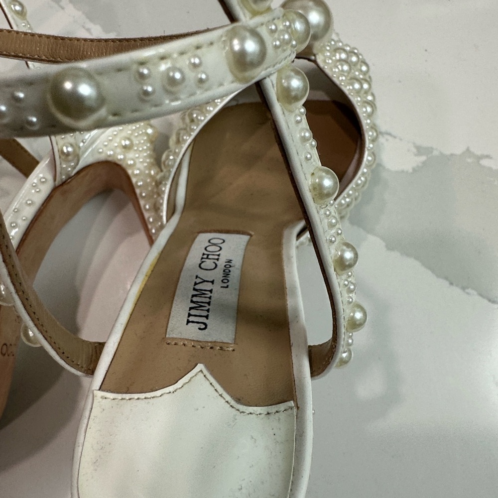 Jimmy Choo Cream Pearl Embellished Heels - Picture 5 of 11